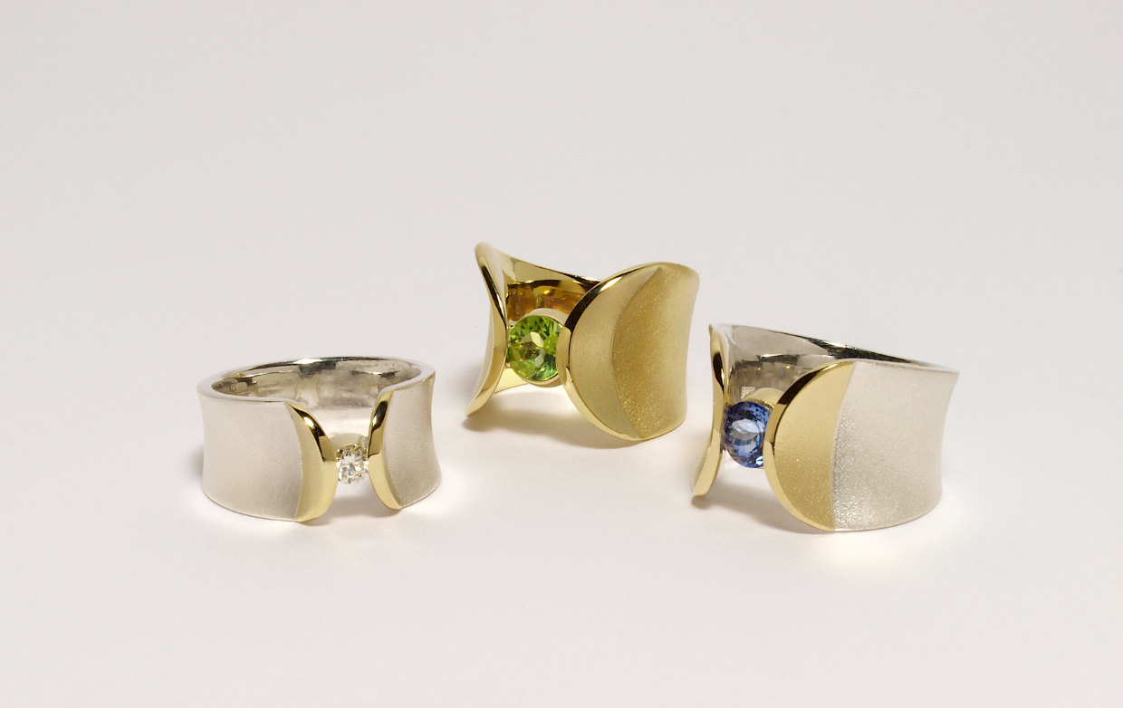 Ringe 750/-Gold, Silber, Brillant, Peridot, Tansanit