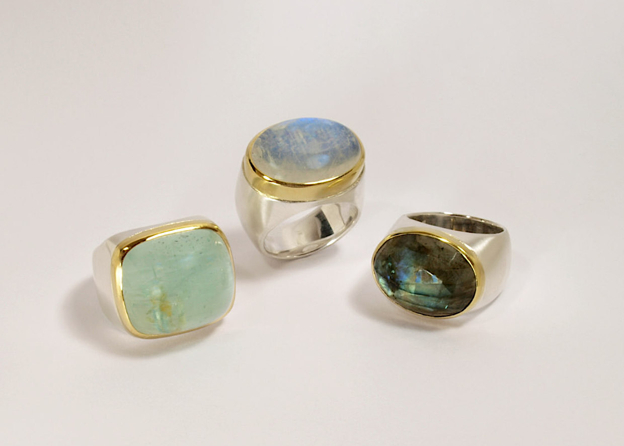 Ringe Silber, 750/-Gold, Aquamarin, Mondstein, Labradorit, ab 340€